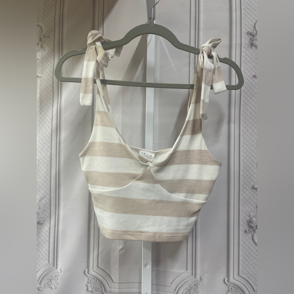 Le Lis Beige and White Striped Crop Top New size Large